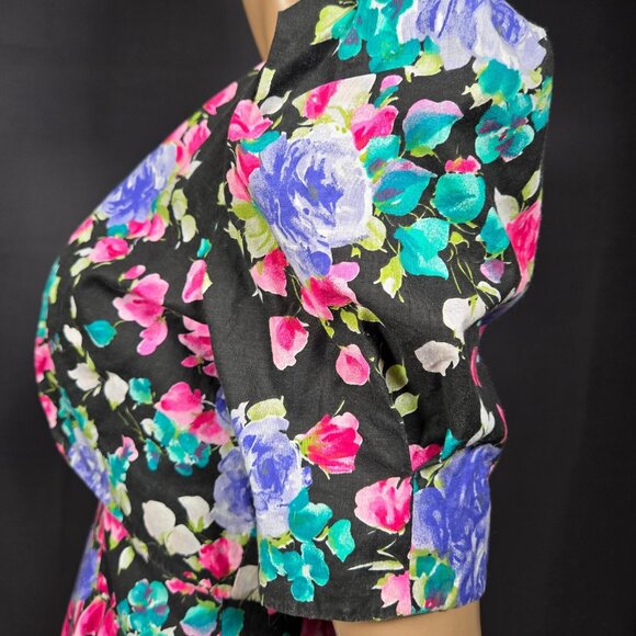 Vintage 80 Dark Floral Swing Dress With Bolero Jacket Size S Romantic Feminine - Picture 6 of 10